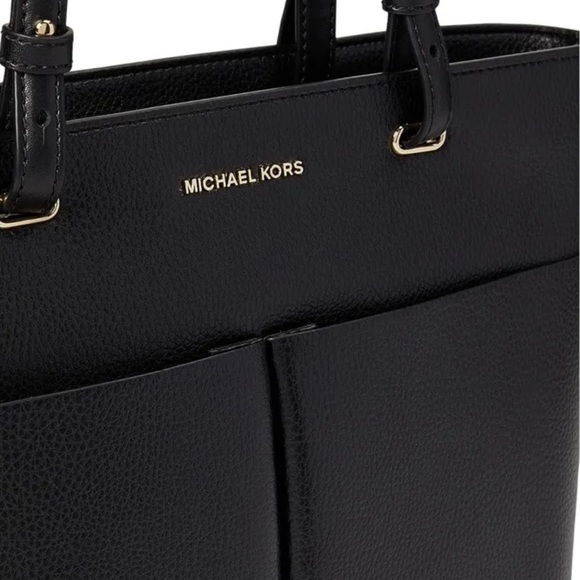 Michael Kors Bedford Black Pebbled Leather Medium Pocket Tote Shoulder - Picture 4 of 7